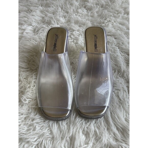 Jeffrey Campbell Women’s Size 9 Clear Slide Mule Heeled Sandals FLAW - Picture 7 of 12